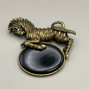 Elegant antique Gold and Black Zebra Brooch